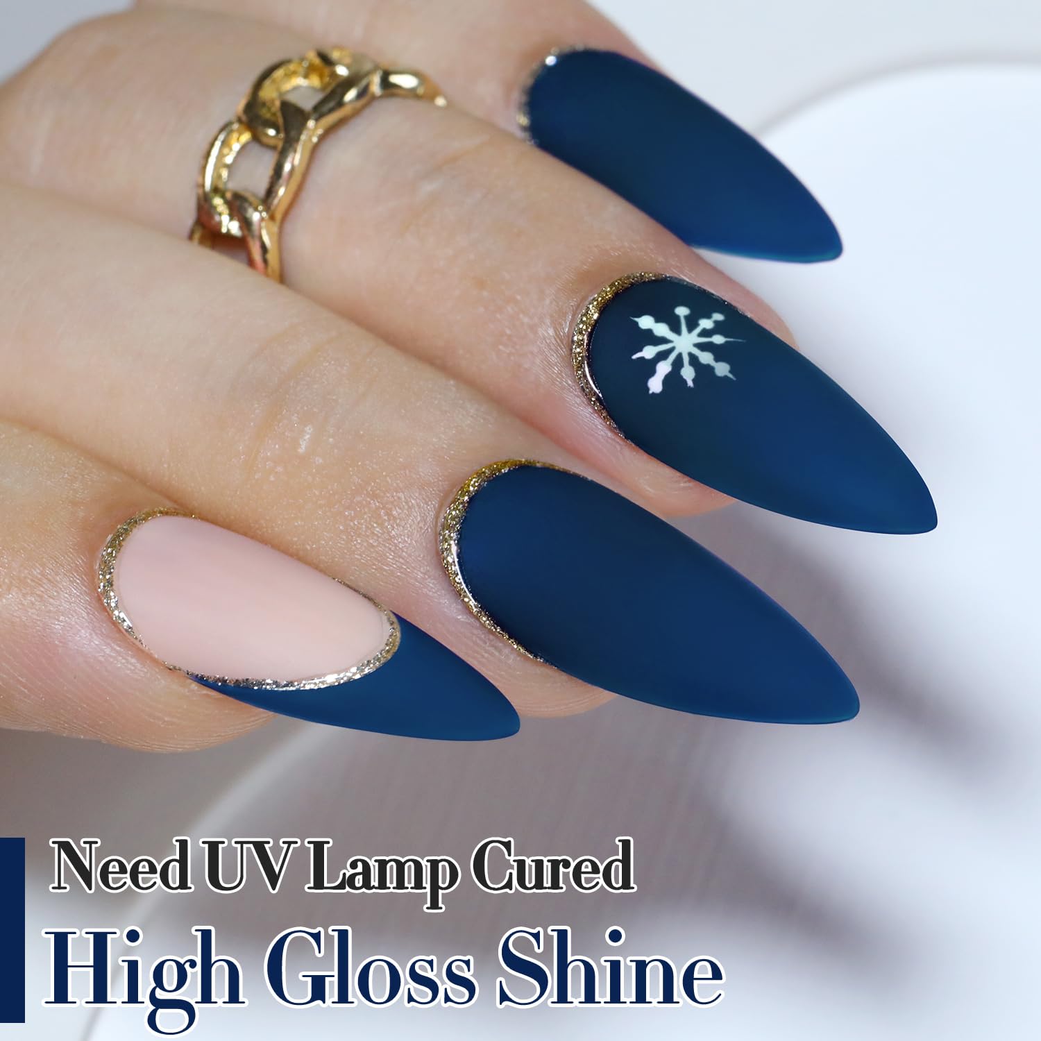 Nails with Double Rhythm navy blue jelly polish in progress