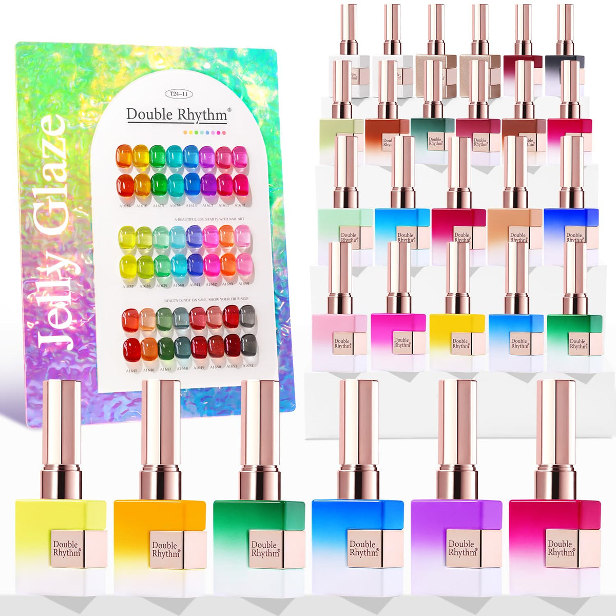 Double Rhythm Neon Jelly Collection bottle closeup shows vibrant colors for at-home manicures.