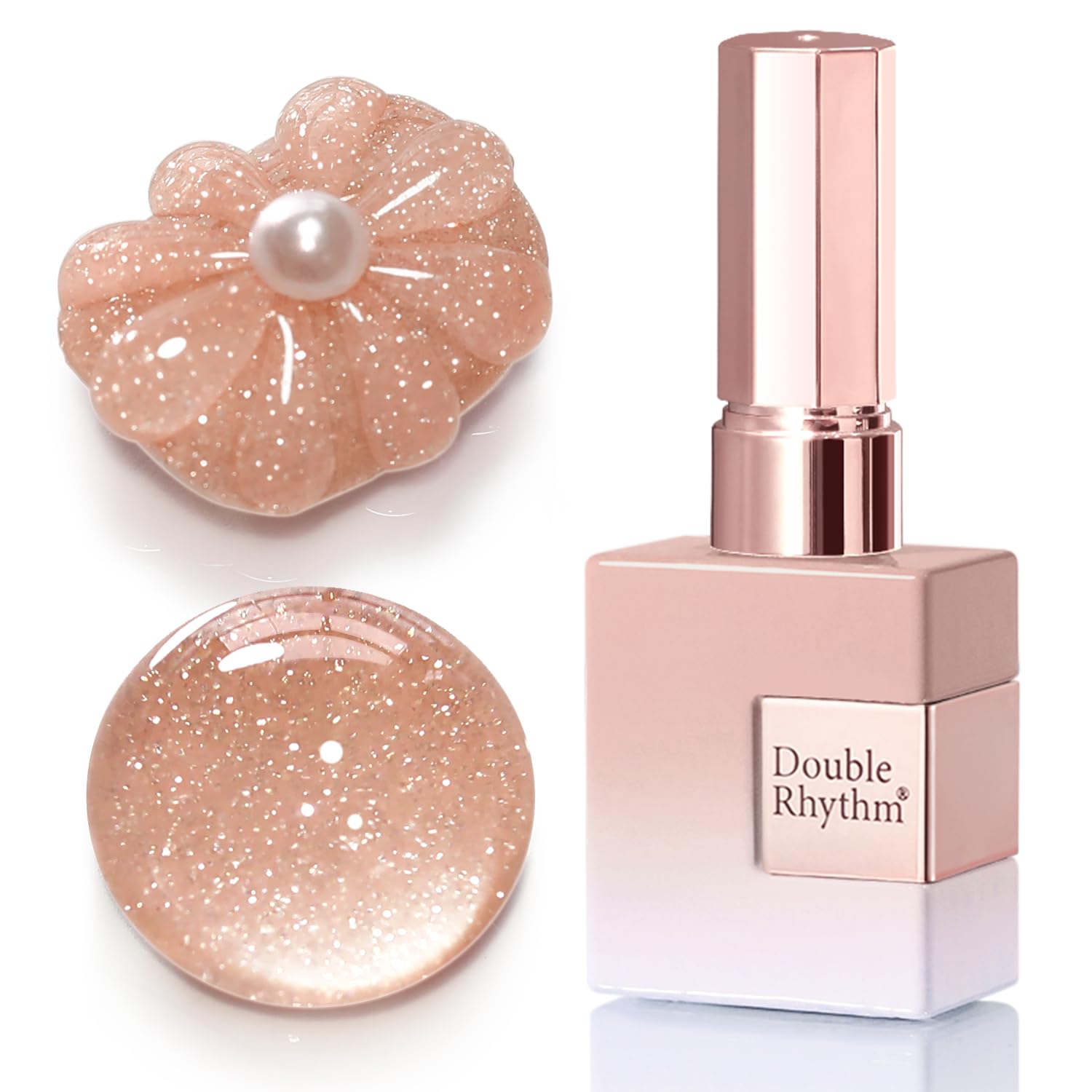 Double Rhythm nude pink B1171 bottle closeup shows premium design and glossy finish.