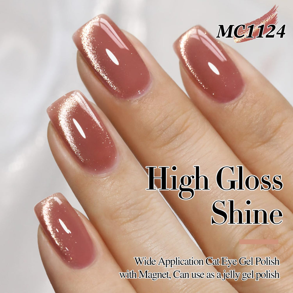 Double Rhythm plum purple cat eye gel shows translucent sheer color for layered nails