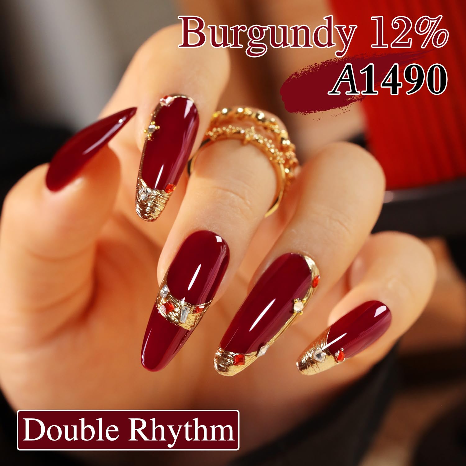 Double Rhythm burgundy red gel polish swatch for bold elegant nail art