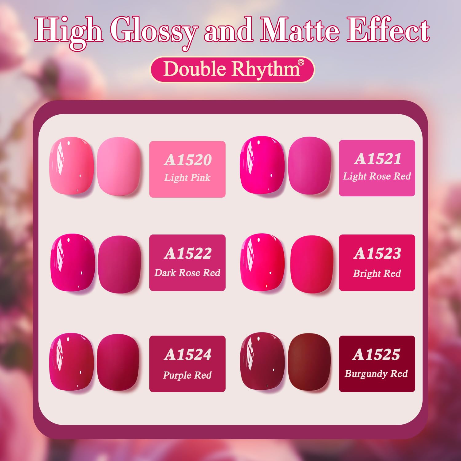 Double Rhythm purple burgundy red tones arranged to illustrate color variety for DIY nails.