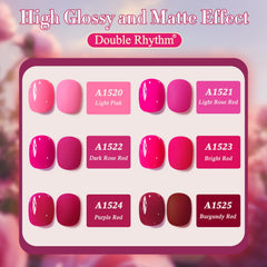 Double Rhythm purple burgundy red tones arranged to illustrate color variety for DIY nails.