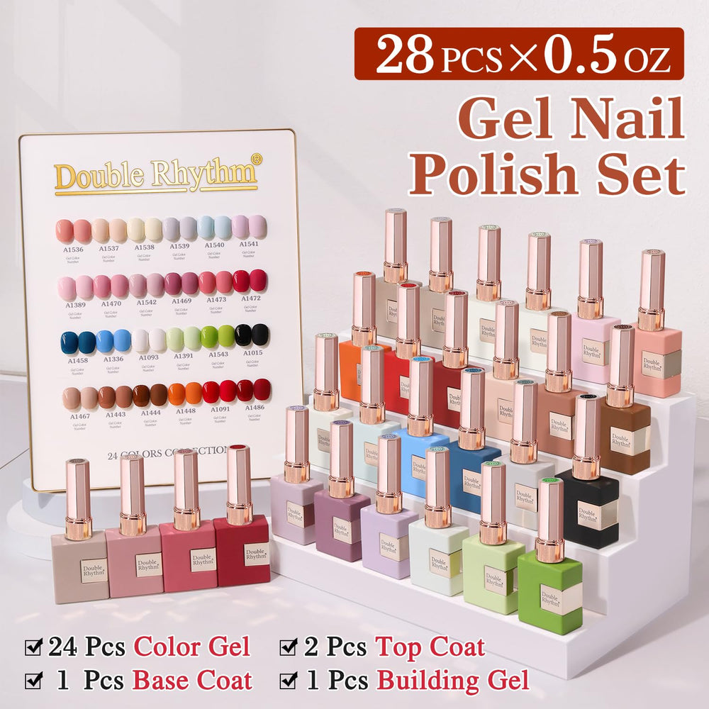 Double Rhythm same-color, same-bottle design for convenient, uniform gel application.