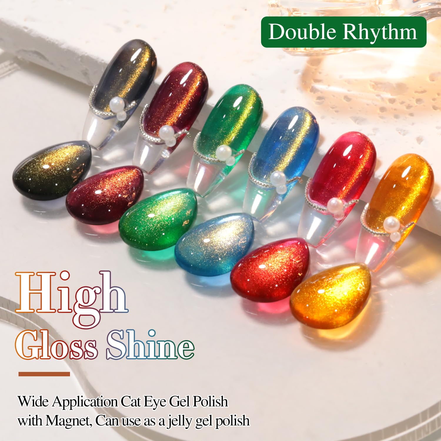 Shimmer color showcase from Double Rhythm gel polish collection