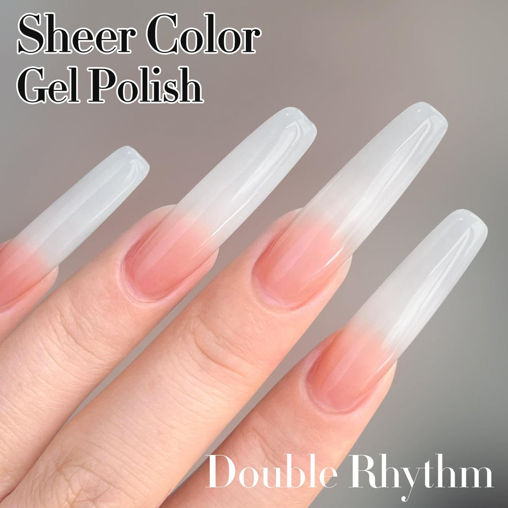 Double Rhythm swatch on nail wheel showing true milky white tone and layering benefit