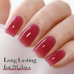 Double Rhythm translucent gel polish application close-up demonstrates smooth, even layers for flawless results.