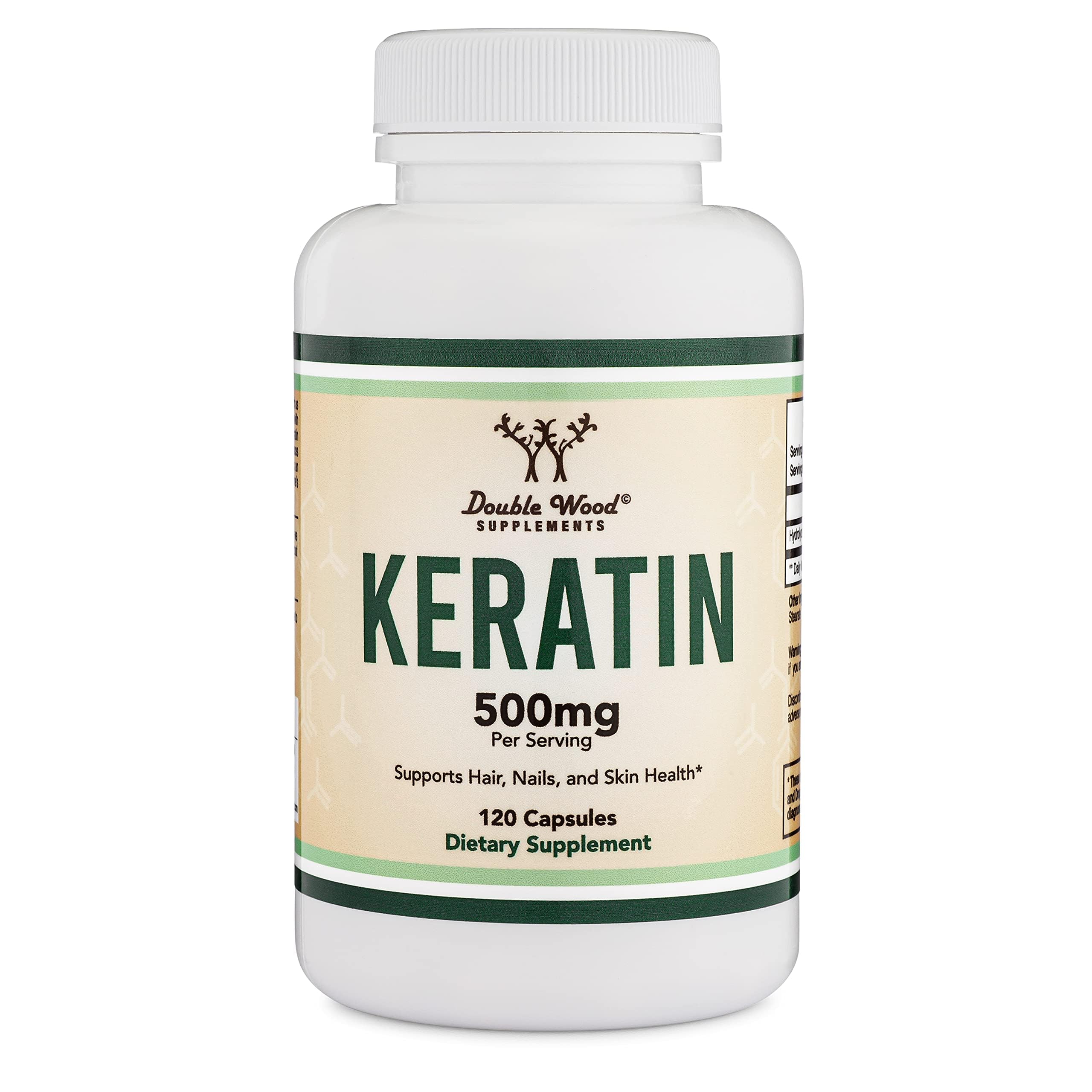 Double Wood Keratin Hair Growth Vitamin on a stylish vanity suggests confidence through hair health.