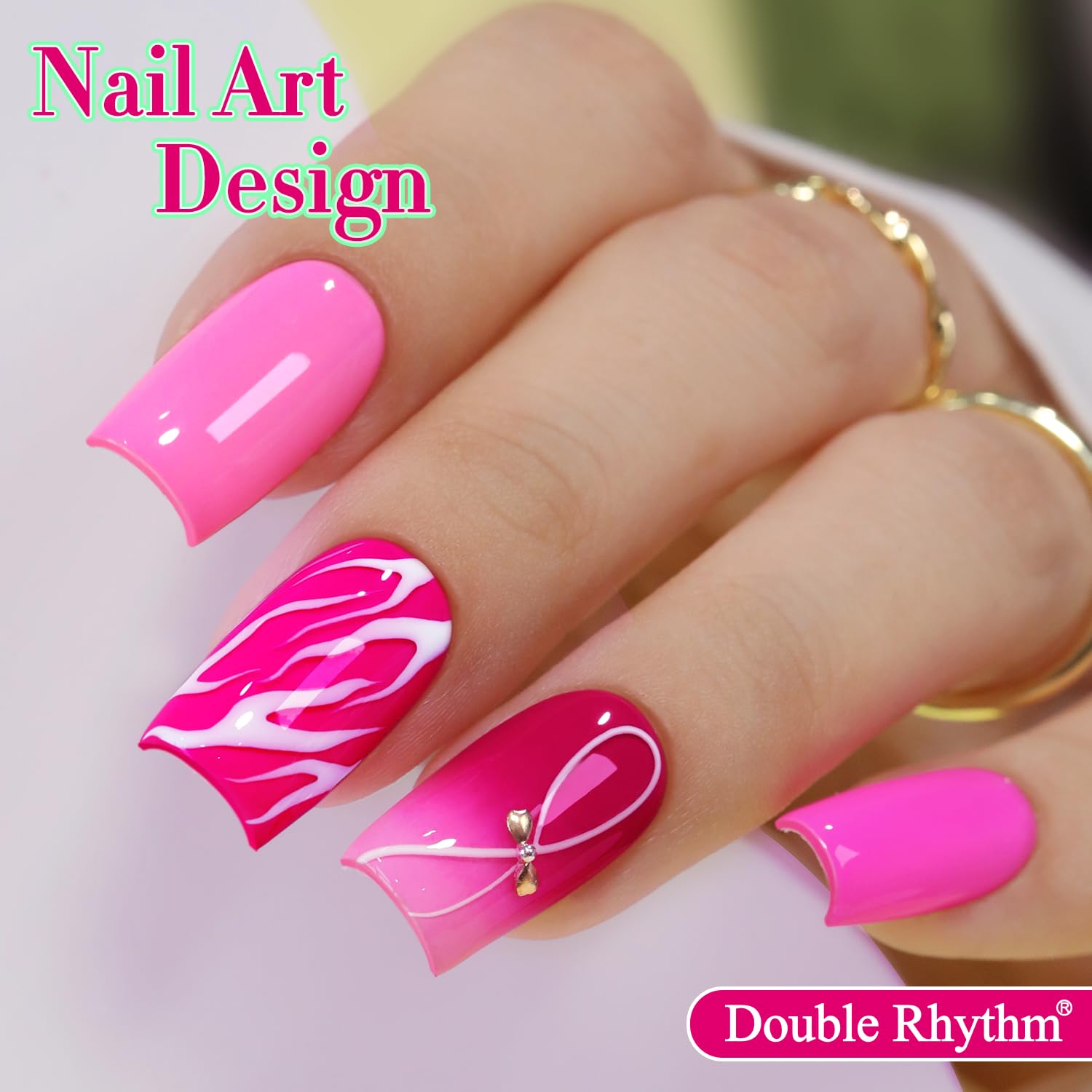 Double Rhythm at-home manicure setup with shimmering glitter finish.