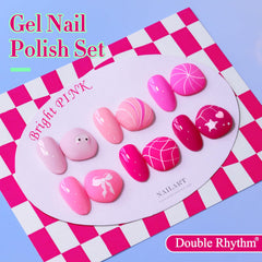 Double Rhythm neon-pink and purple swatches on a nail wheel.
