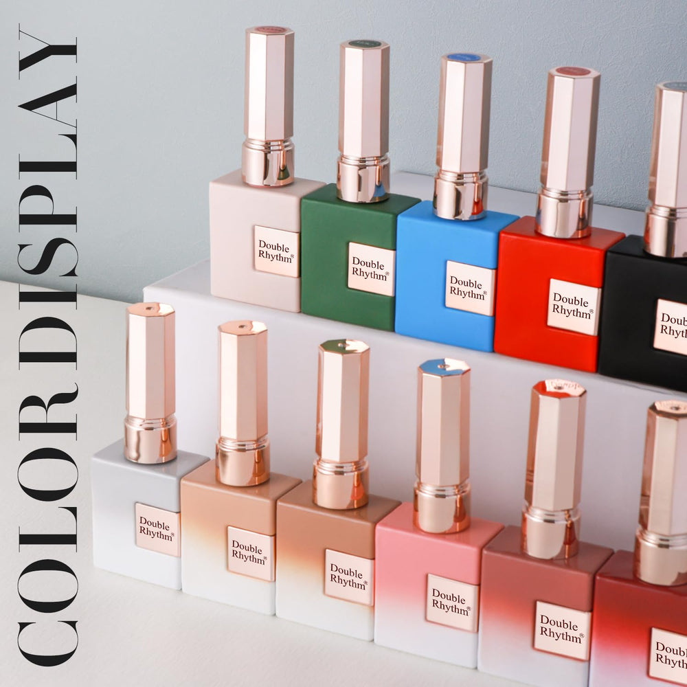 Double Rhythm neutral pink milky shade swatches display versatile nail designs.