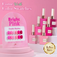 Double Rhythm same-color gel polish set laid out for easy reapplication.