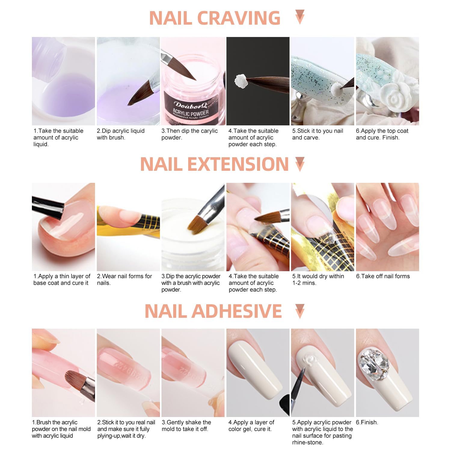 DouborQ acrylic nail brush set delivers smooth color application
