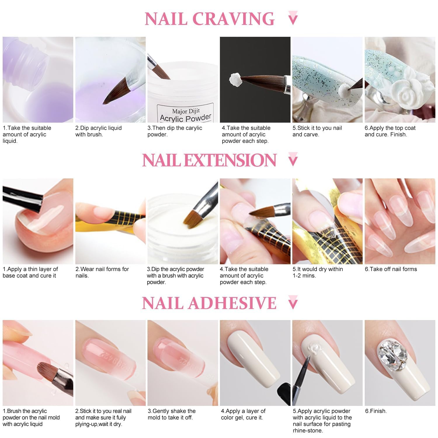 DouborQ acrylic nail kit sticker rhinestones for decorative nail art.