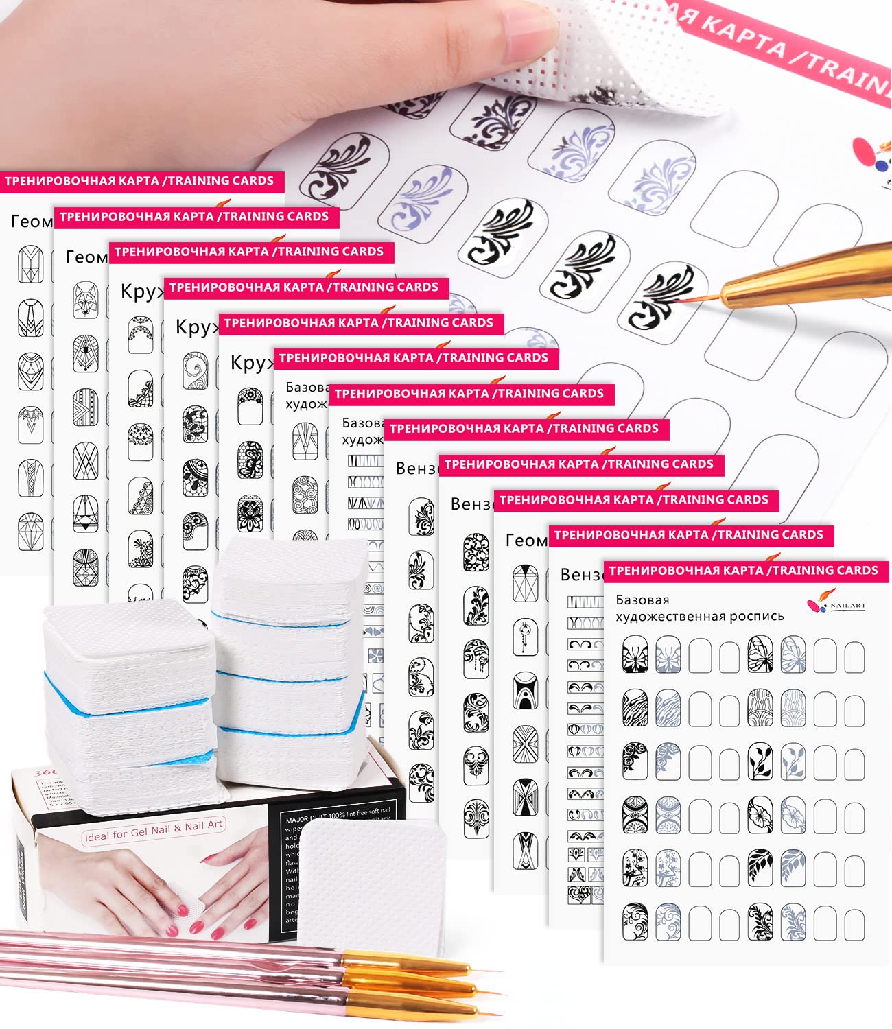 DouborQ nail art book practice pages showing step-by-step designs