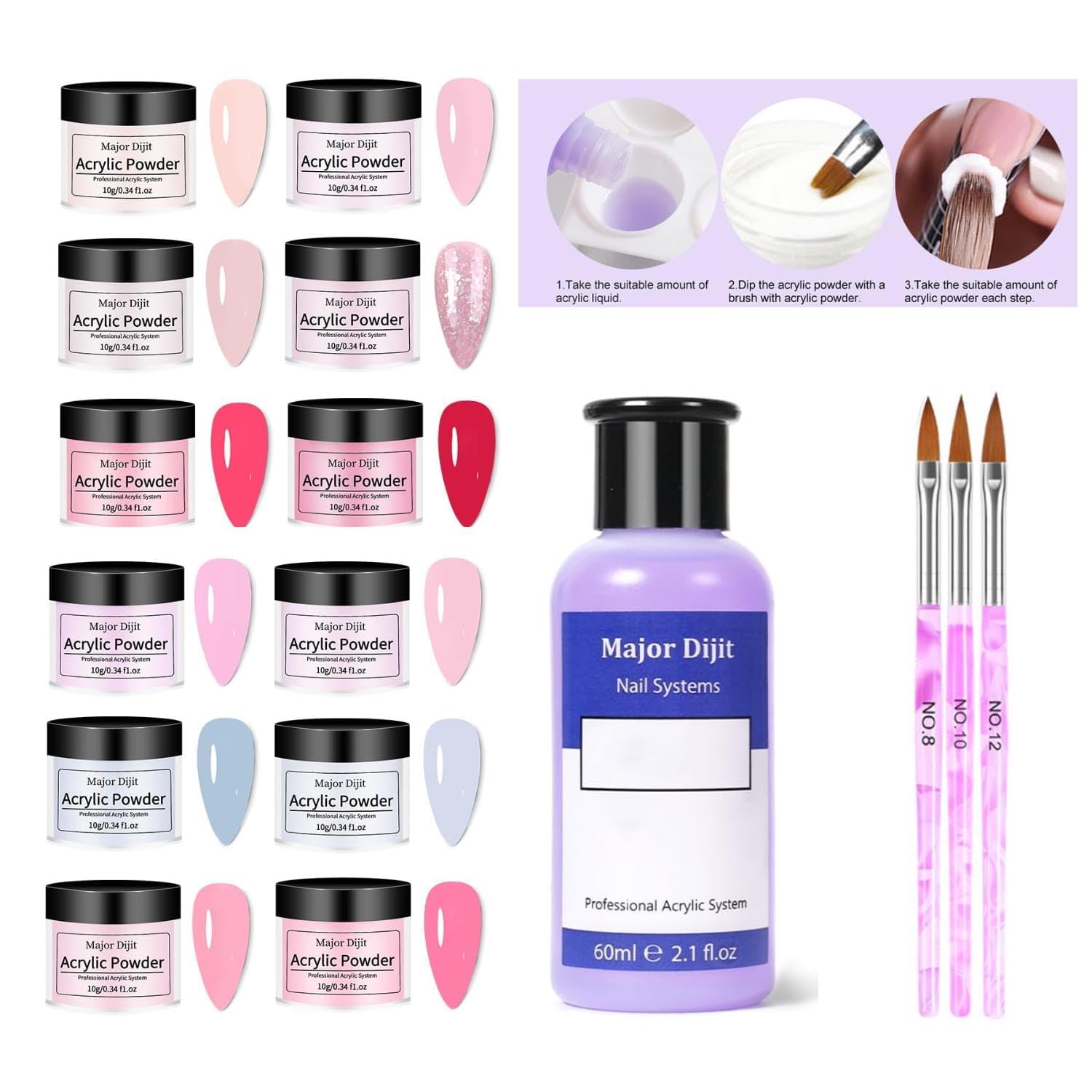 DouborQ twelve-color acrylic powder—varied shades to customize natural-looking manicures.