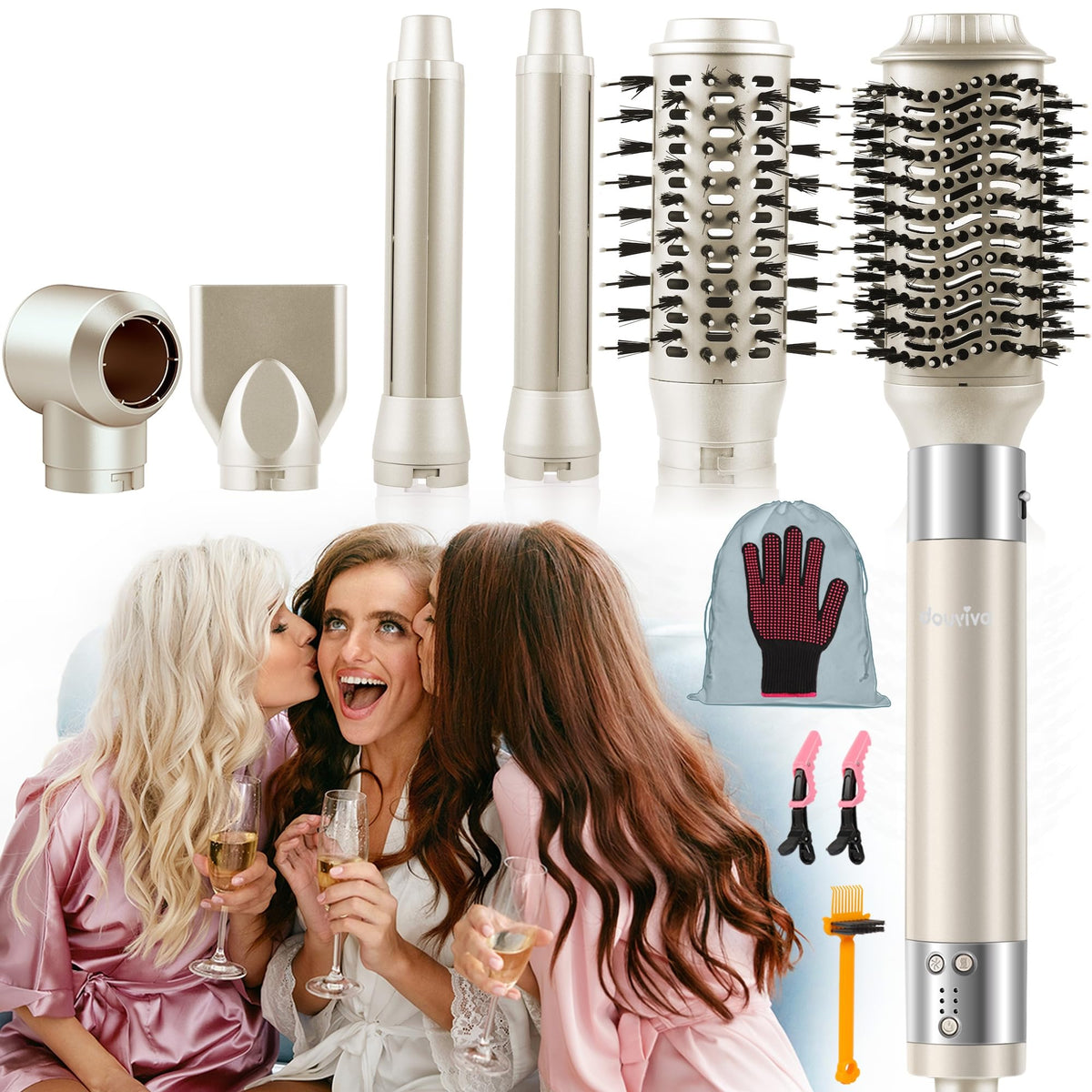 Douviva 6-in-1 ionic hair dryer brush front view for fast styling