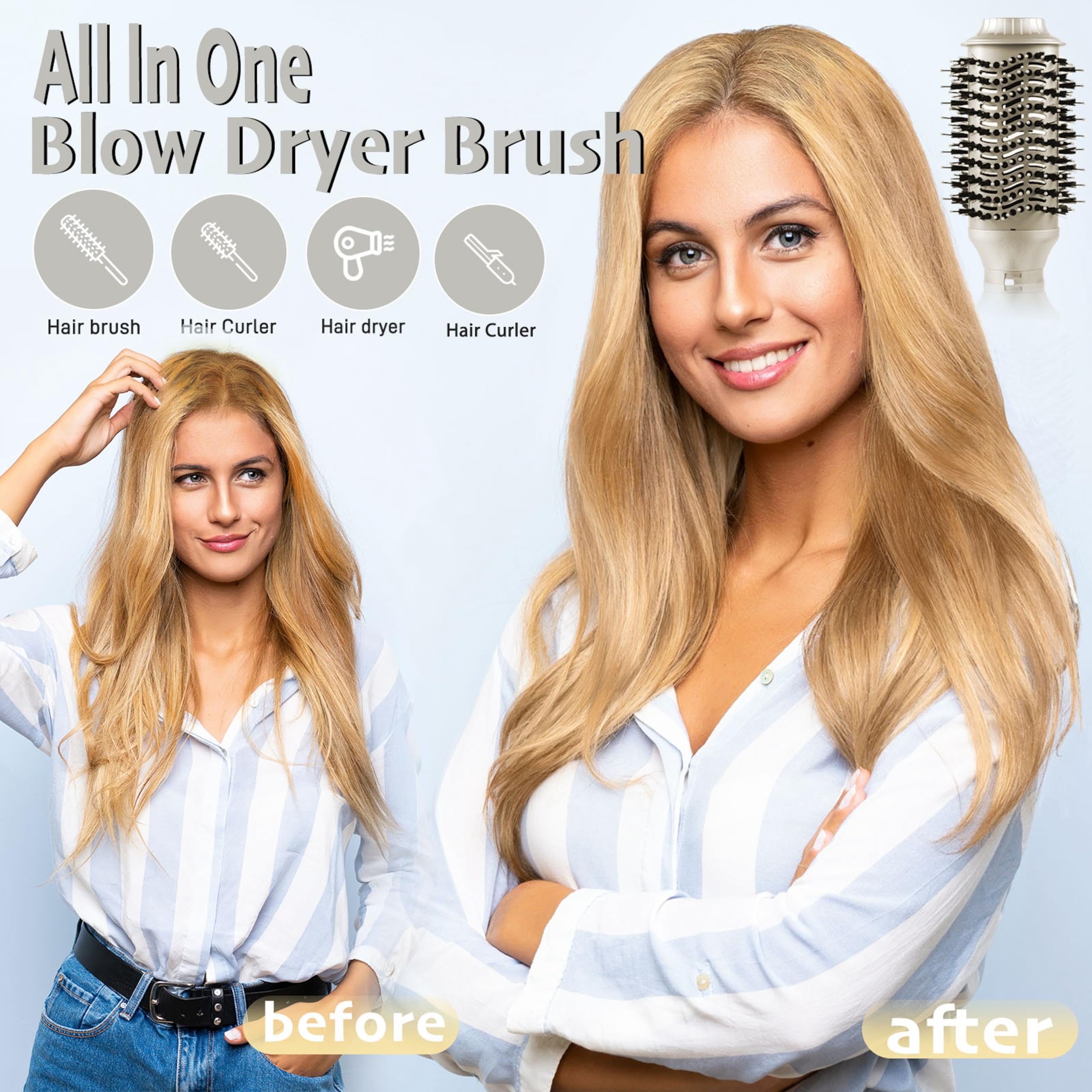 Douviva 6-in-1 ionic hair dryer brush side view ergonomic grip