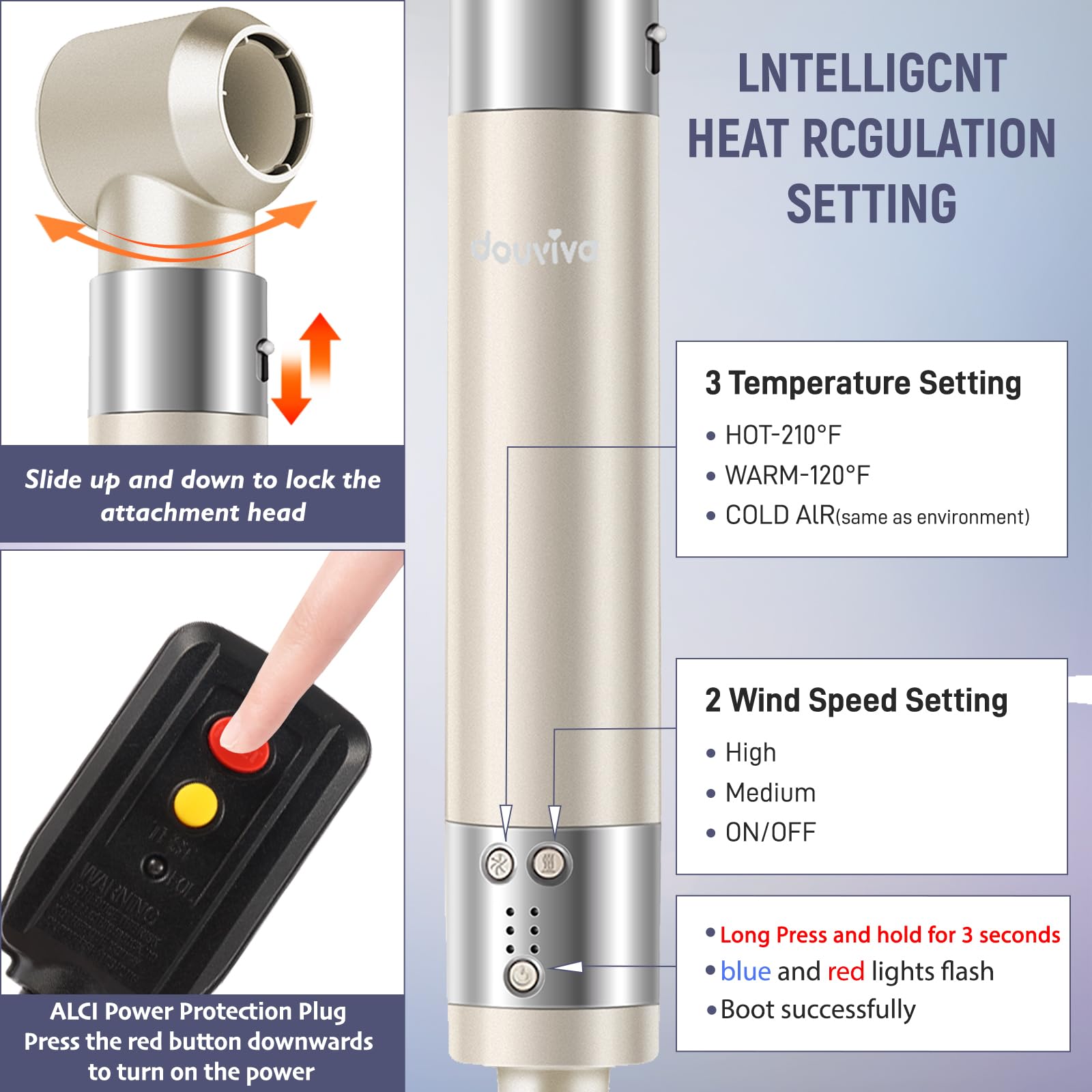 Douviva hot air styler control panel with settings