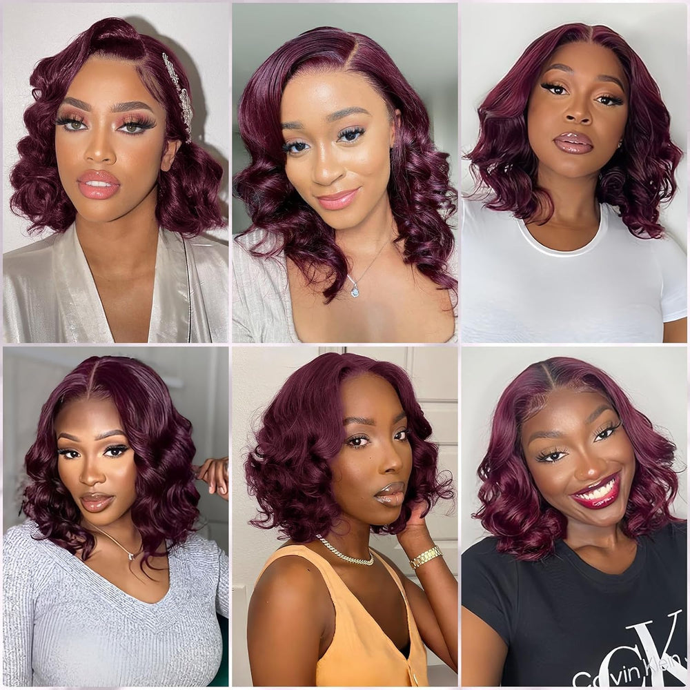 Douyin 14-inch burgundy bob wig packaging shows complete kit and cap included.