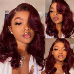 Douyin 99J Burgundy Bob Wig front view shows natural hairline and movement.