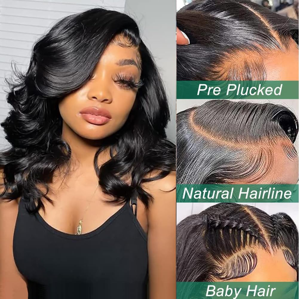Douyin Brazilian human hair wig pre-plucked body wave 14 inch ready to style.