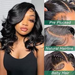 Douyin Brazilian human hair wig pre-plucked body wave 14 inch ready to style.