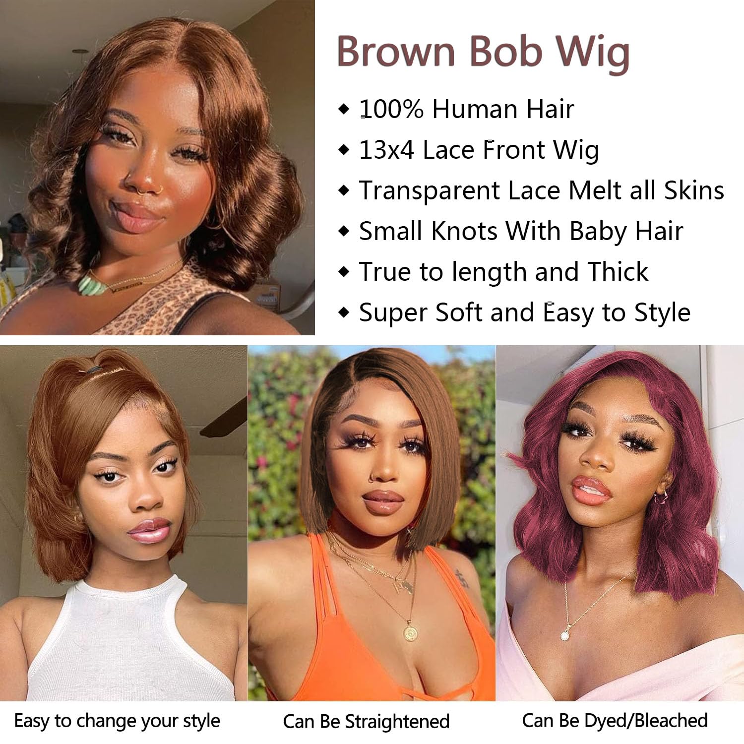 Douyin brown bob wig 13x4 lace front deep parting option.