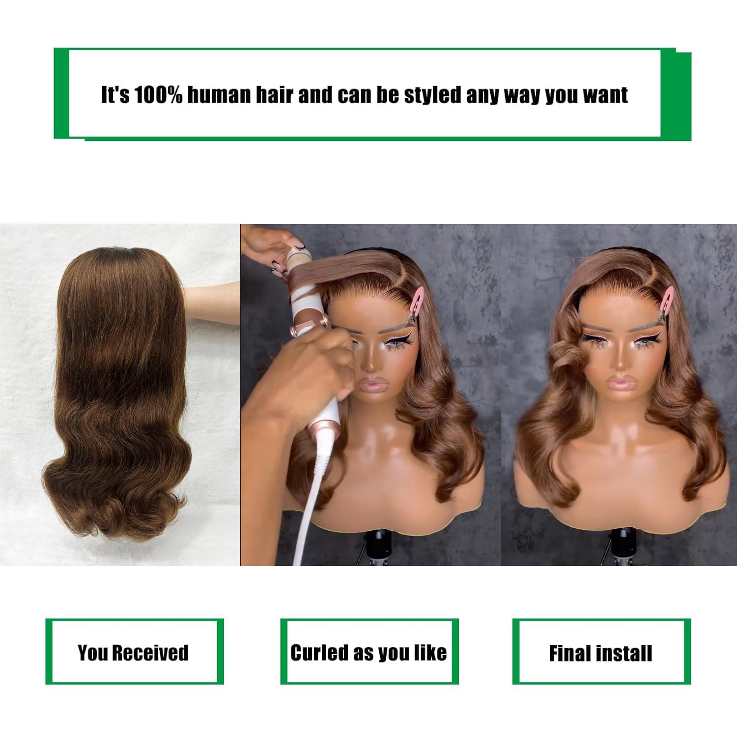 Douyin brown wig density 180% for full-volume look.