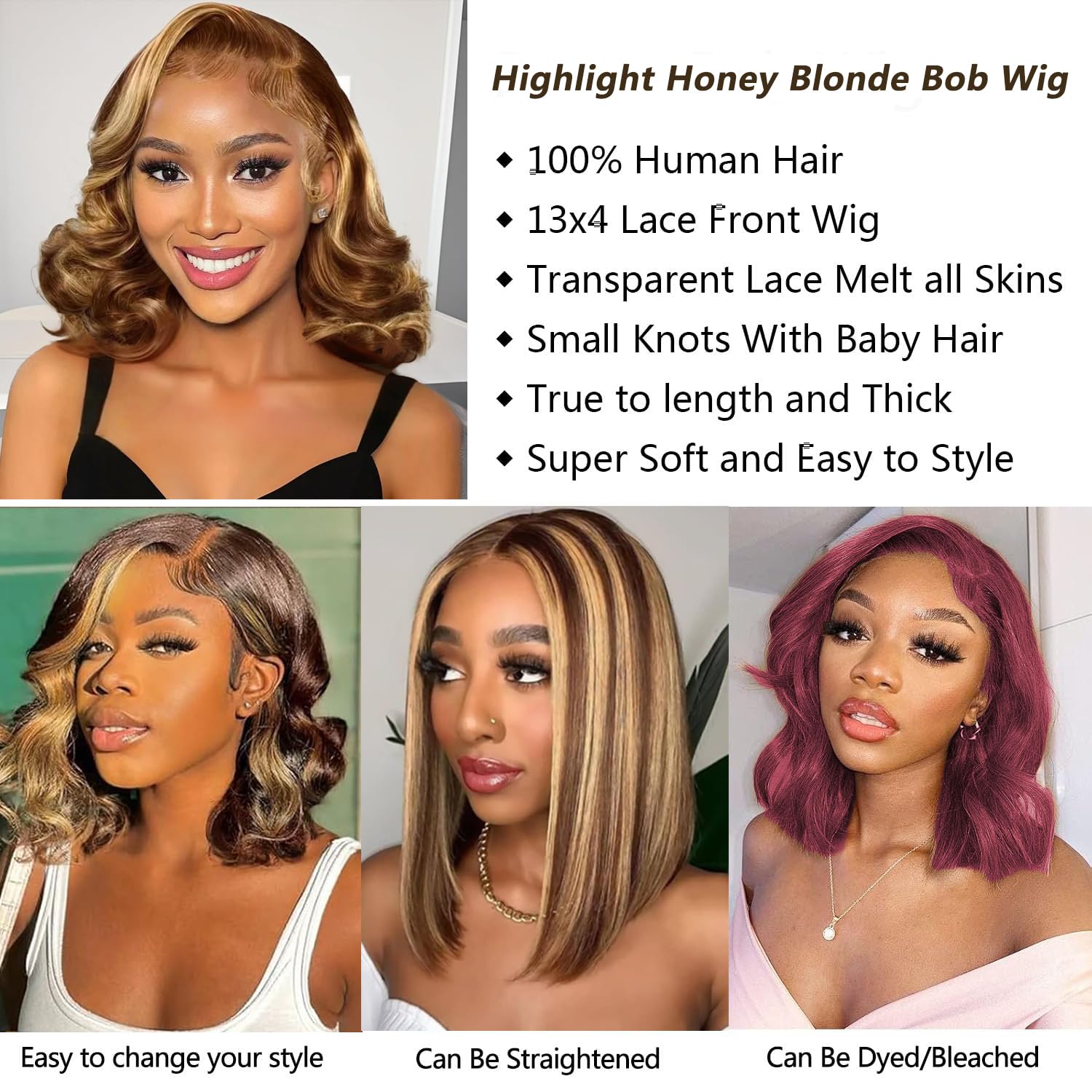 Douyin honey blonde bob wig 14 inch ombre highlights enhances vibrant protective styling.