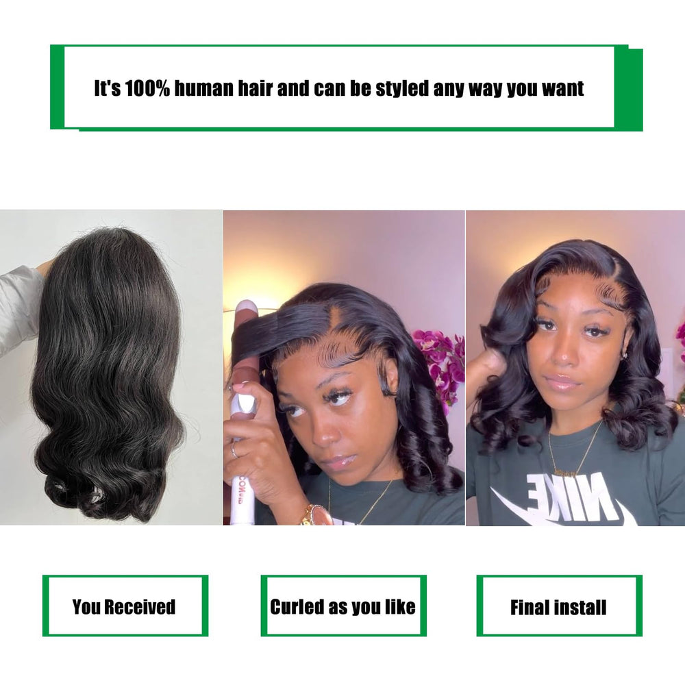 Douyin short bob wig natural black with side part option.