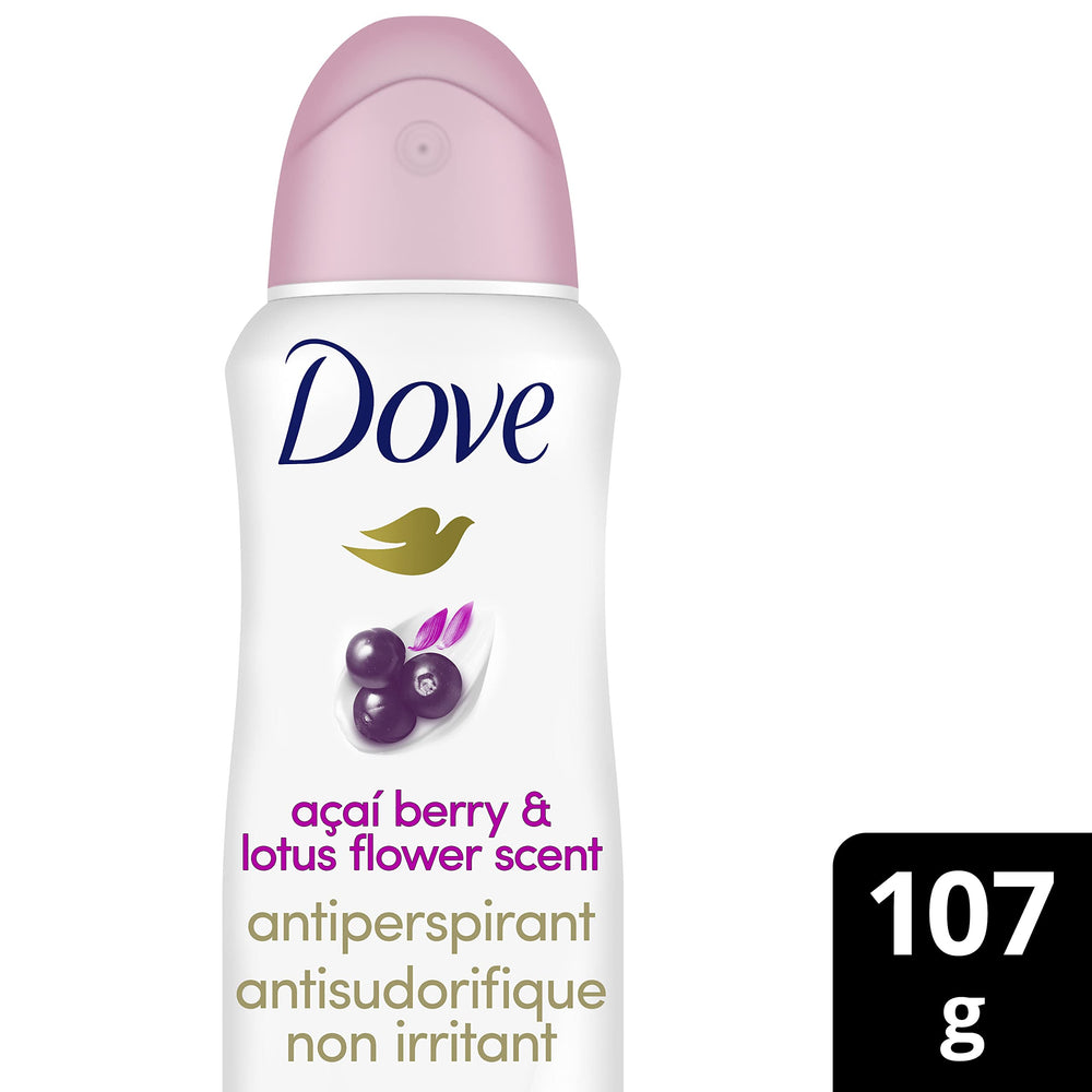 Dove Advanced Care acai berry lotus-scented bottle emphasizing fragrance and skin-friendly formula.