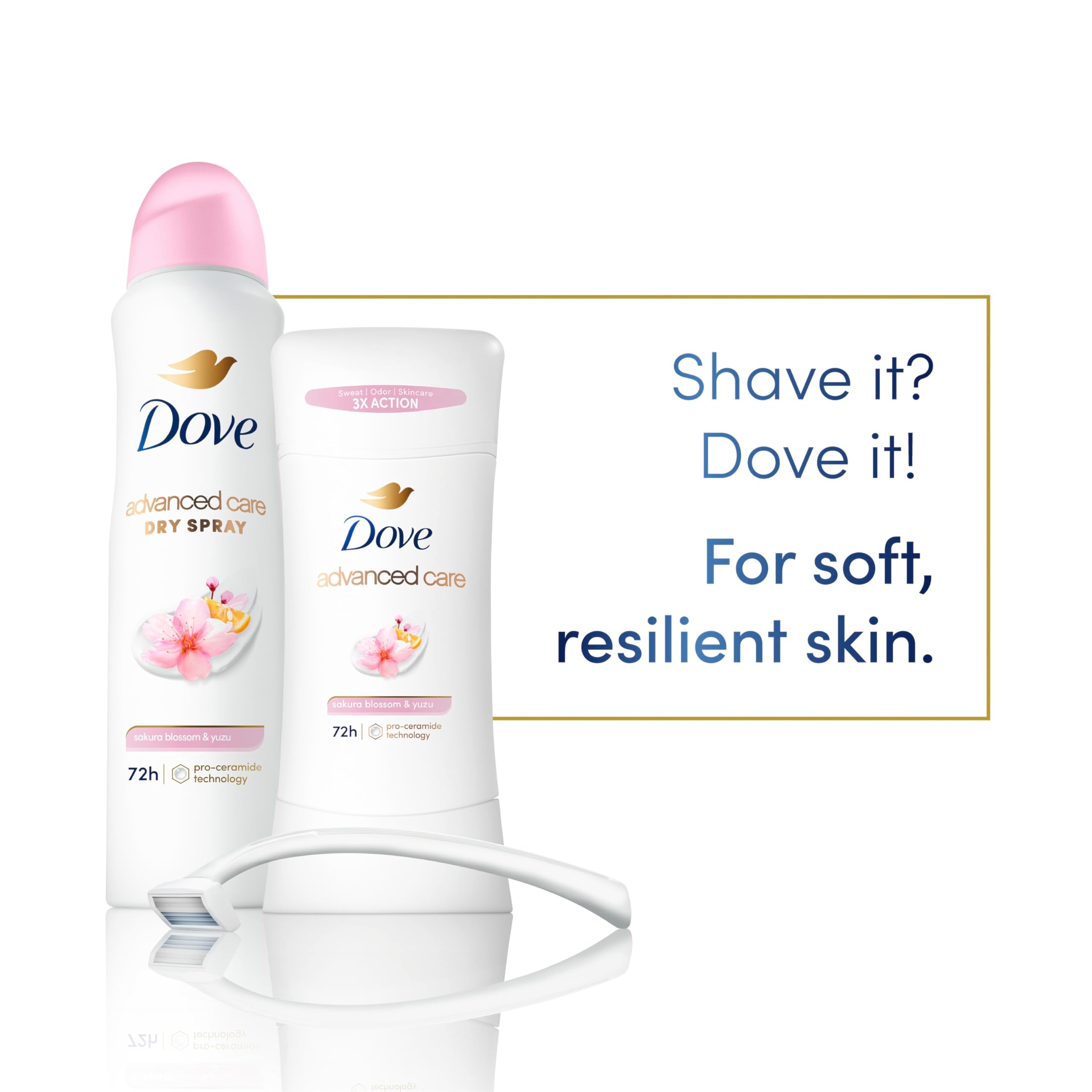 Dove Advanced Care Sakura Blossom and Yuzu applying on dry skin, gliding smoothly.