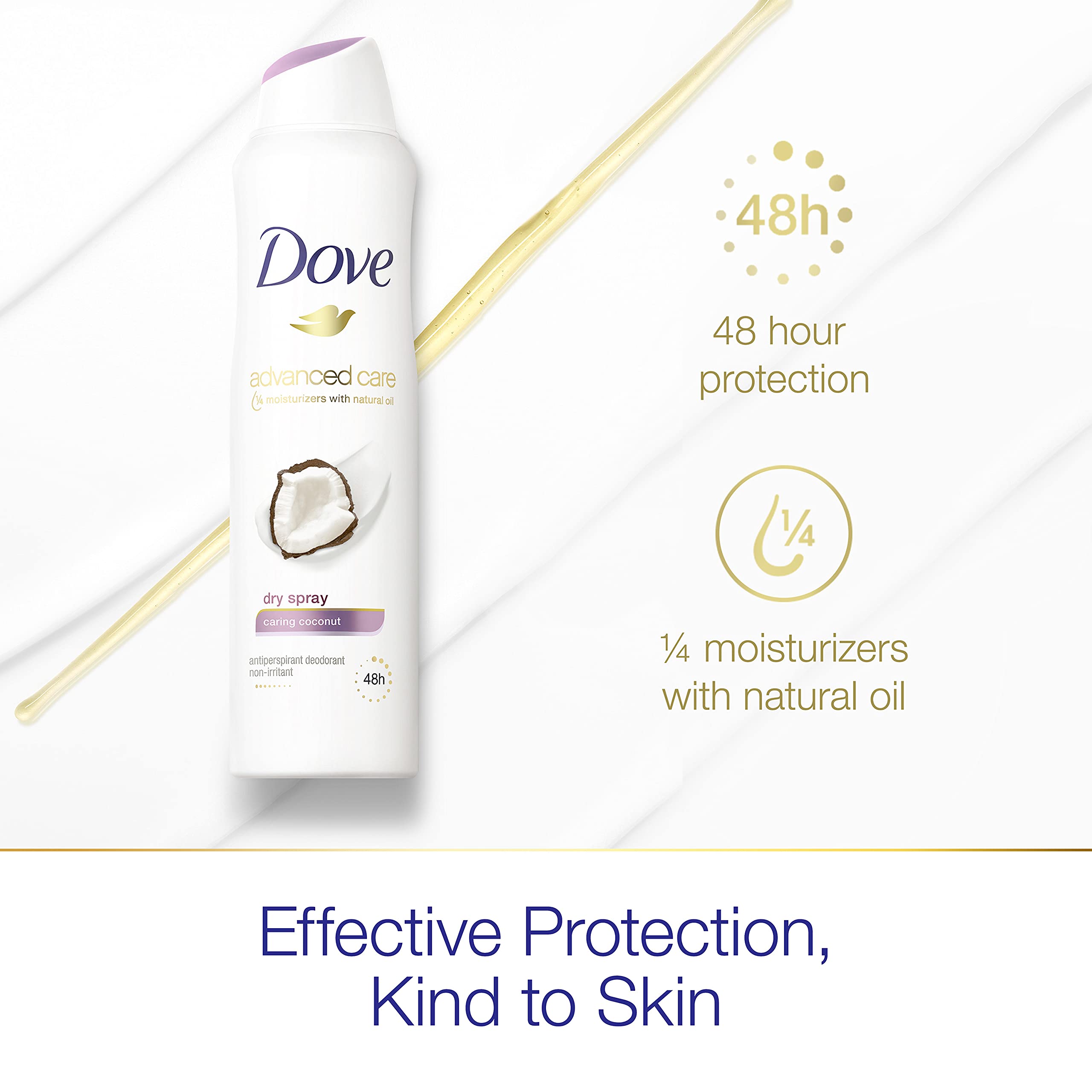 Dove Advanced Care Caring Coconut underarm application in progress for quick-dry feel