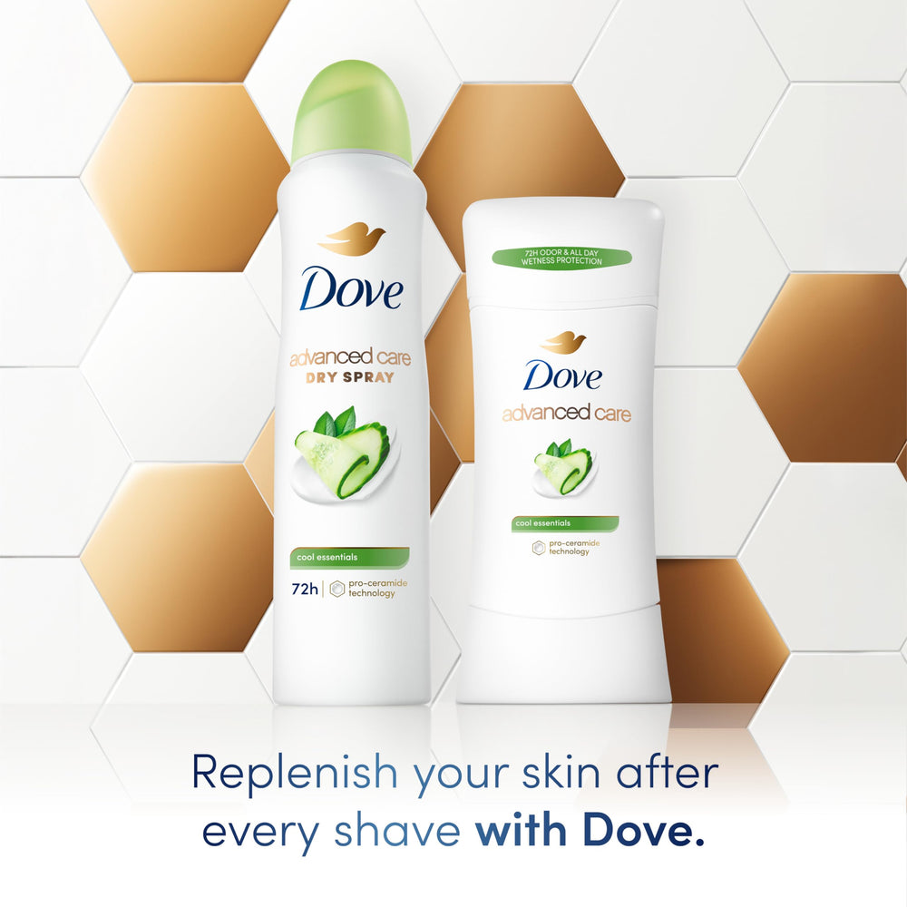 Dove Advanced Care Cool Essentials on the go dry spray for portable freshness.