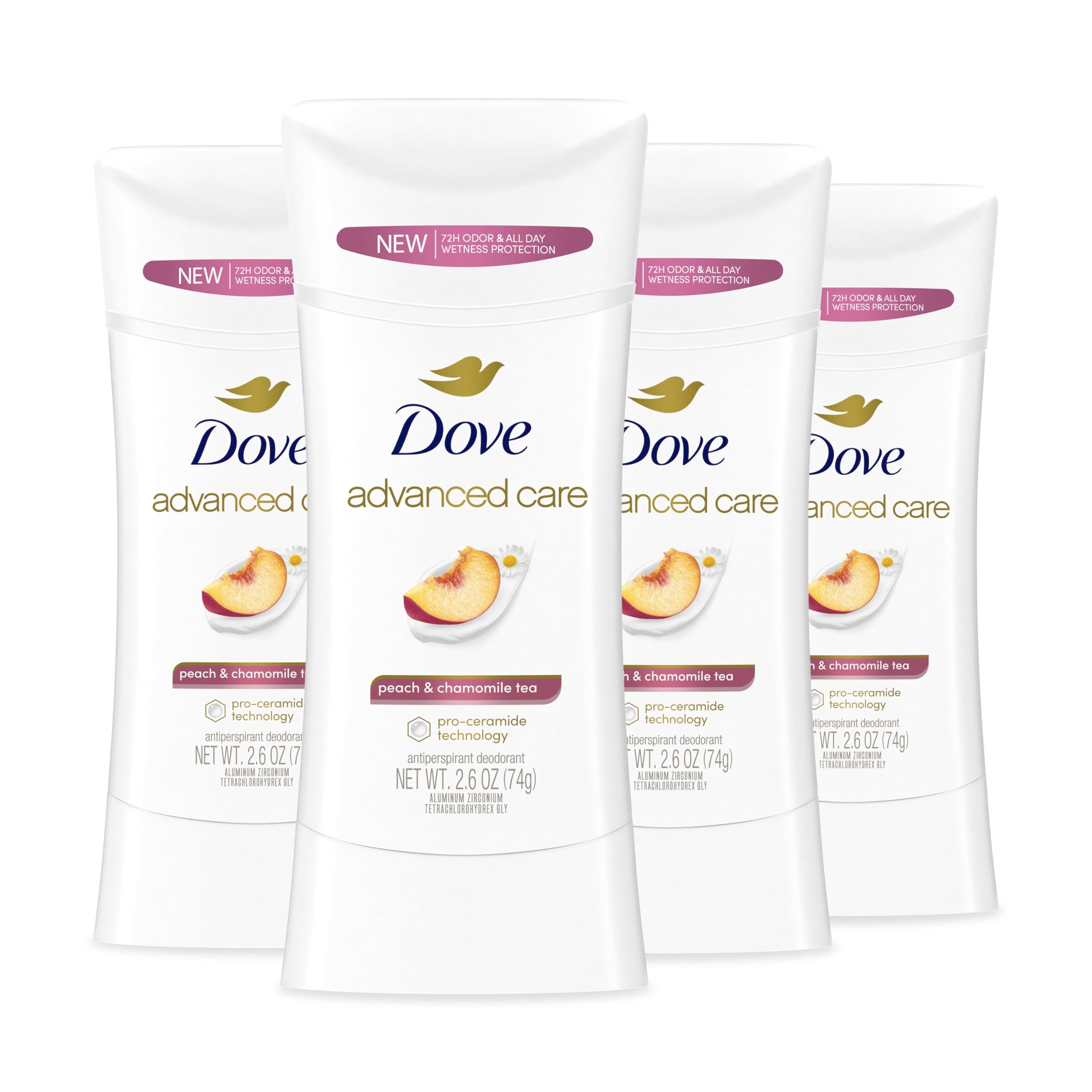Dove Advanced Care peach chamomile stick application for smooth, comfortable underarms