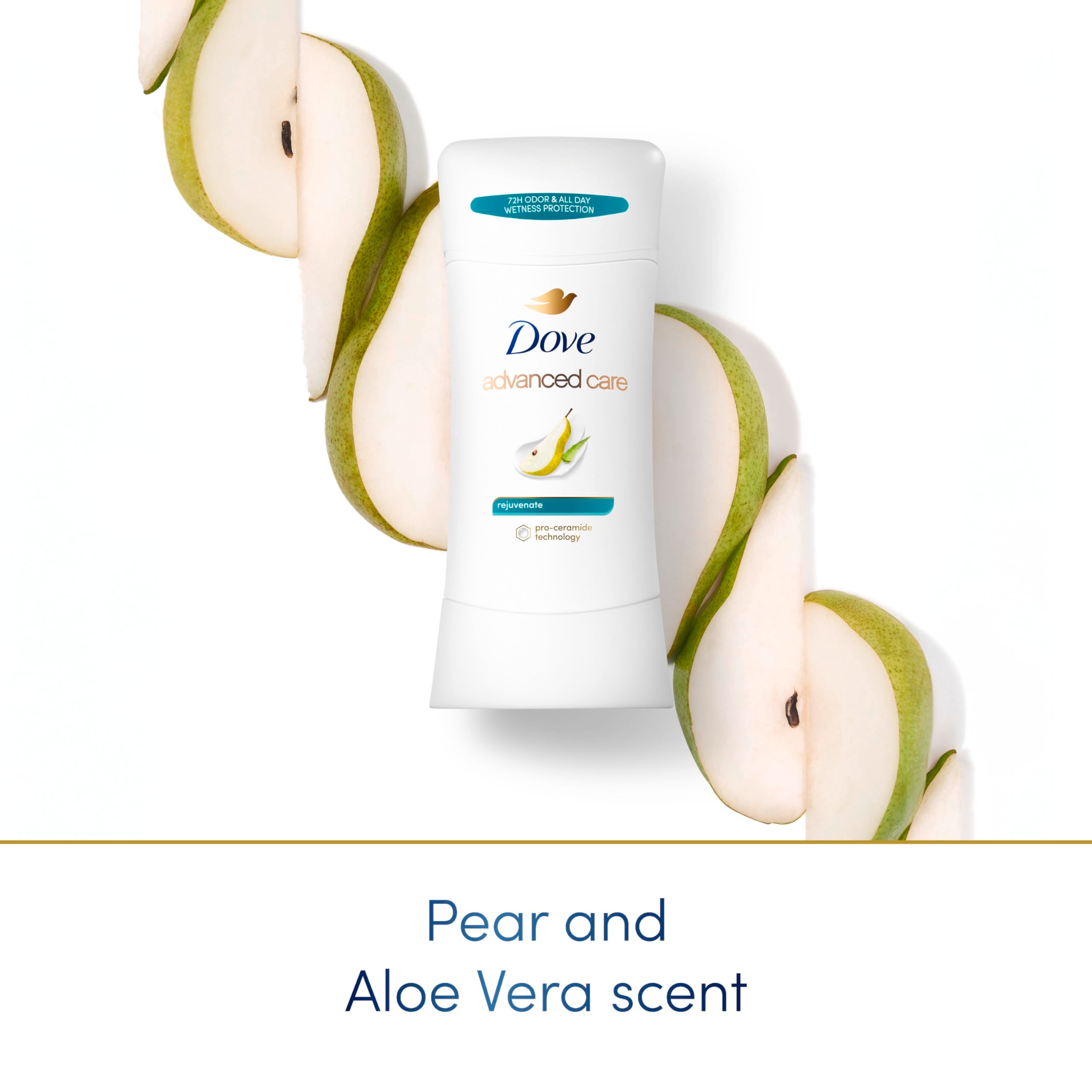 Dove Advanced Care Rejuvenate fragrance highlighting pear notes with jasmine and freesia