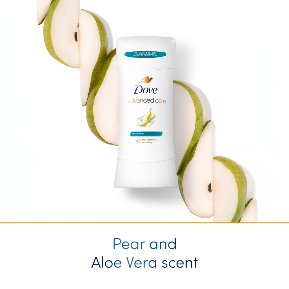 Dove Advanced Care Rejuvenate fragrance highlighting pear notes with jasmine and freesia