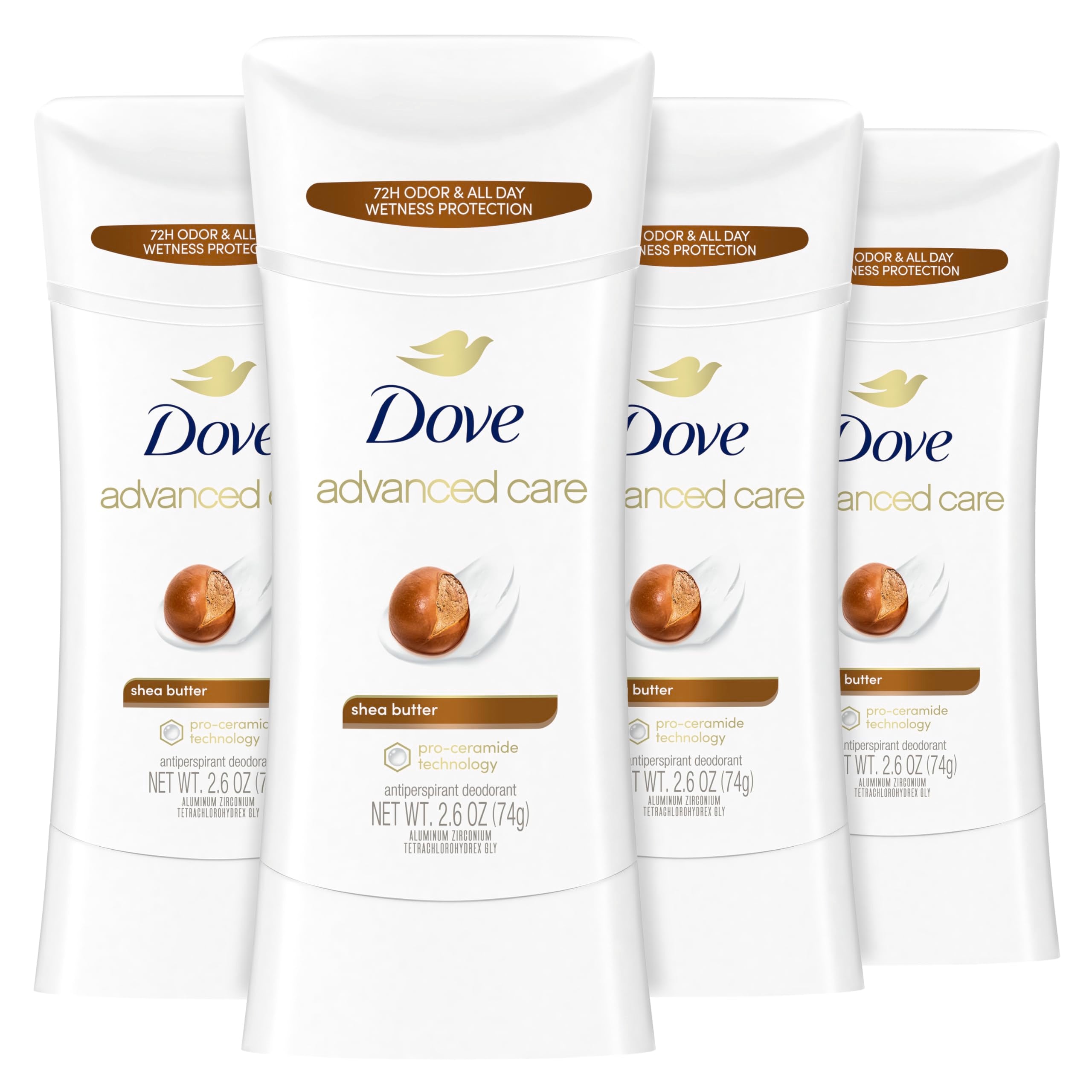 Dove Advanced Care Shea Butter stick applied to underarm for smooth protection