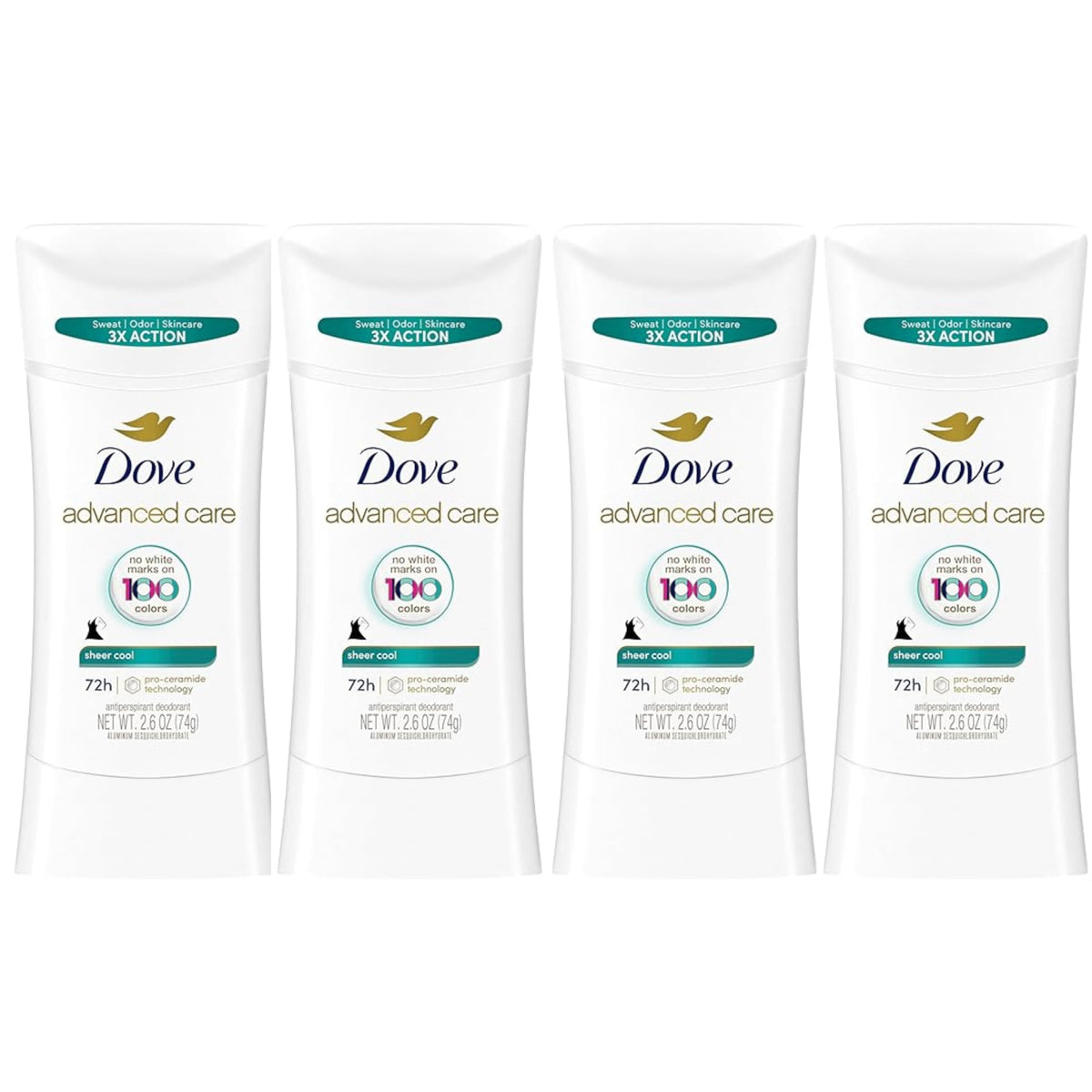 Dove Advanced Care Sheer Cool antiperspirant stick application for all-day freshness and gentle protection.