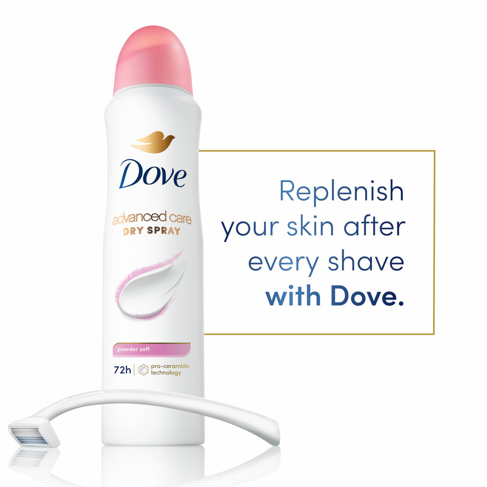 Dove Advanced Care Skin Barrier After-Shaving demonstrates gentle care after shaving routine.