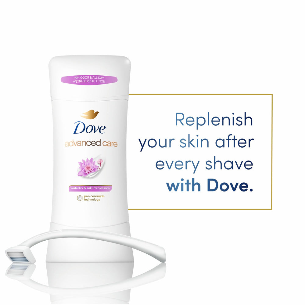 Dove Advanced Care Waterlily & Sakura Blossom 3ct packaging shot for convenient daily use