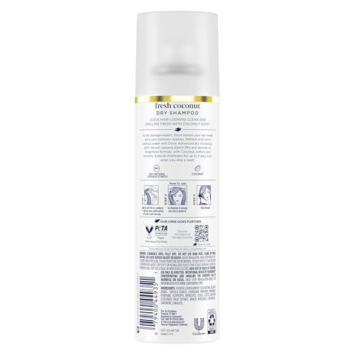 Dove Advanced Dry Shampoo coconut application shown on roots for quick refresh