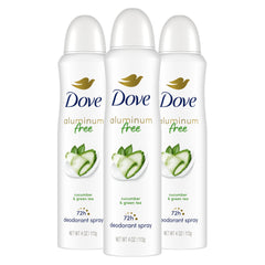 Dove aluminum-free deodorant spray bottle applying for all-day freshness.