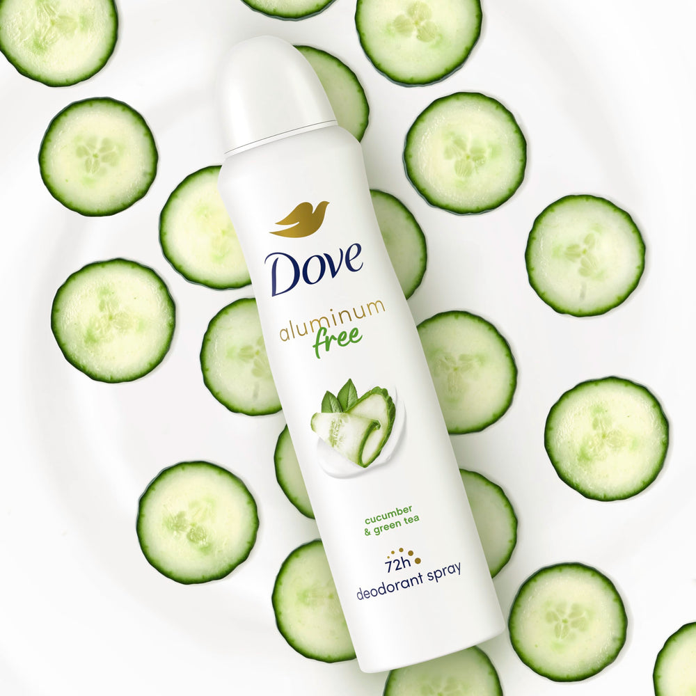 Dove cucumber-green-tea label close-up highlights refreshing scent.