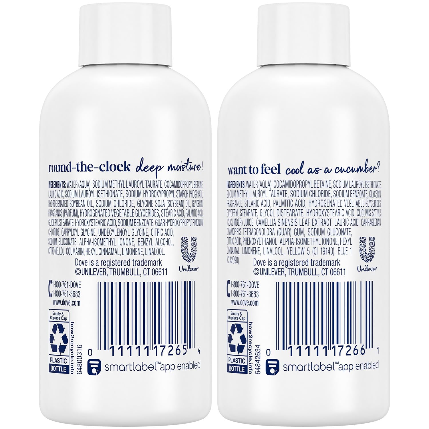 Botella Dove Baño Corporal Pepino y Té Verde refrescante para ducha diaria