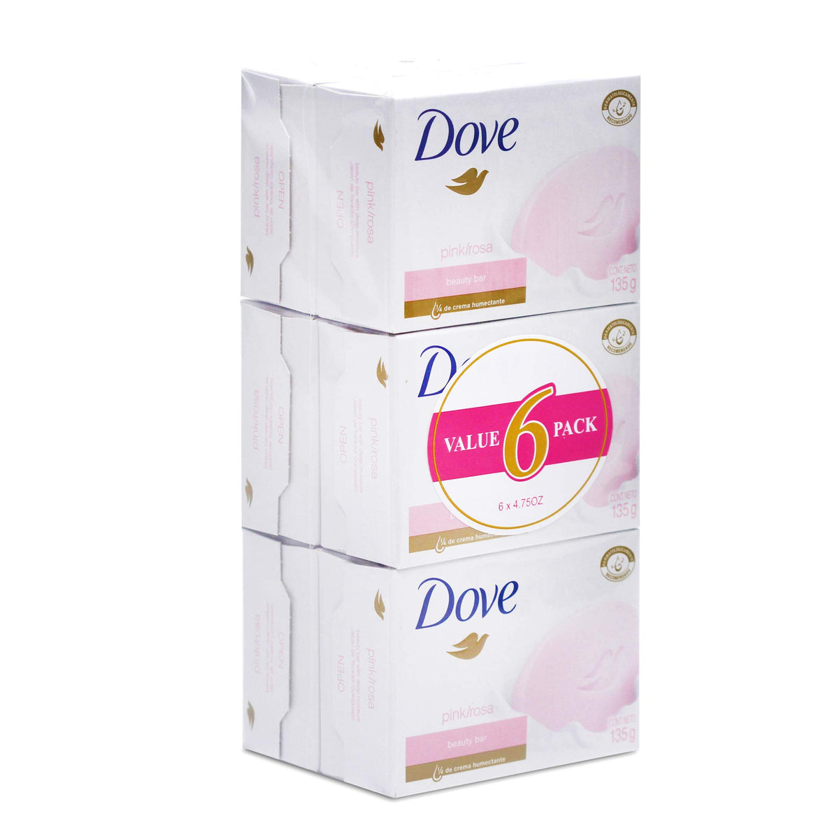 Dove Beauty Cream Bar Soap in pink hue creates soft, radiant skin with gentle cleansing.