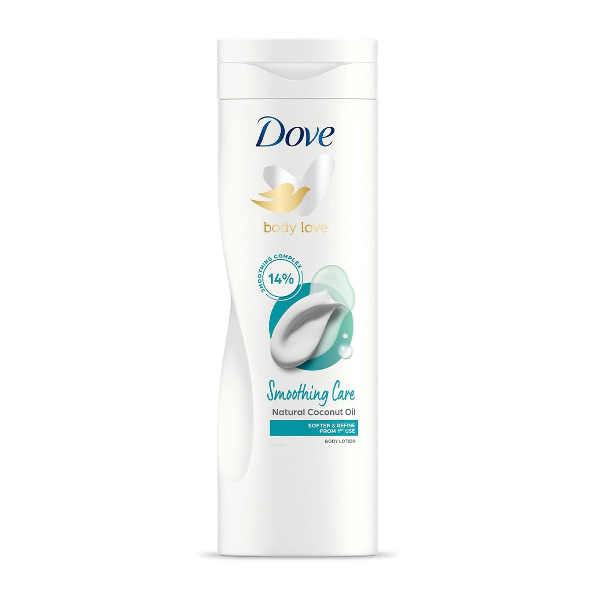 Dove Restoring Ritual coconut-oil bottle demonstrates hydrating formula for soft skin.