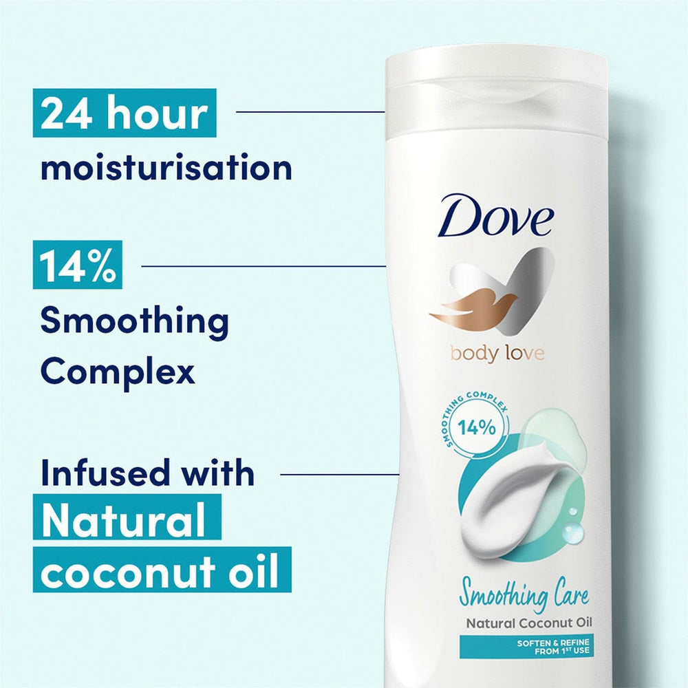 Dove Body Lotion Restoring Ritual close-up shows smooth skin after application.
