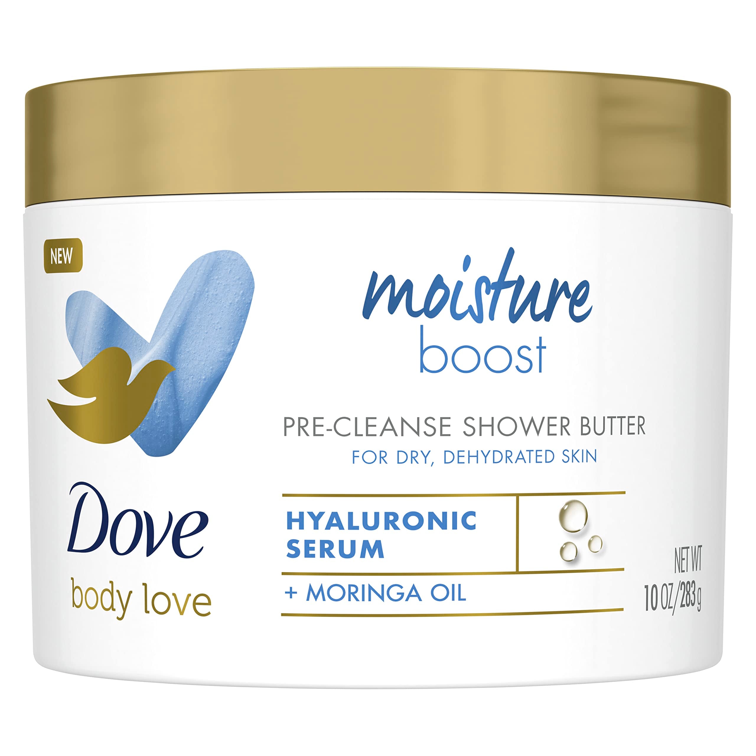 Dove Body Love Moisture Butter jar closeup showing rich hydration for pampering skin.